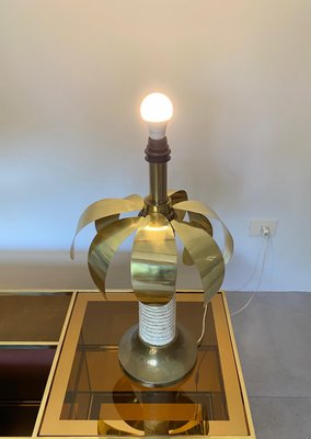 Brass & White Resin Palm Tree Shaped Table Lamp, Italy, 1970s-LYQ-1171524