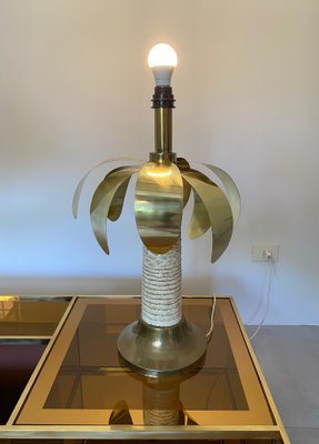 Brass & White Resin Palm Tree Shaped Table Lamp, Italy, 1970s-LYQ-1171524