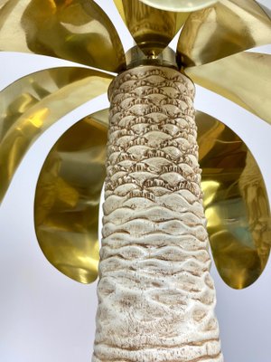 Brass & White Resin Palm Tree Shaped Table Lamp, Italy, 1970s-LYQ-1171524