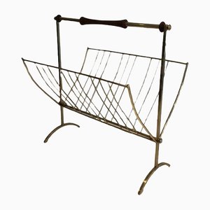 Brass & Wood Magazine Rack in the Style of Cesare Lacca-BA-1365474