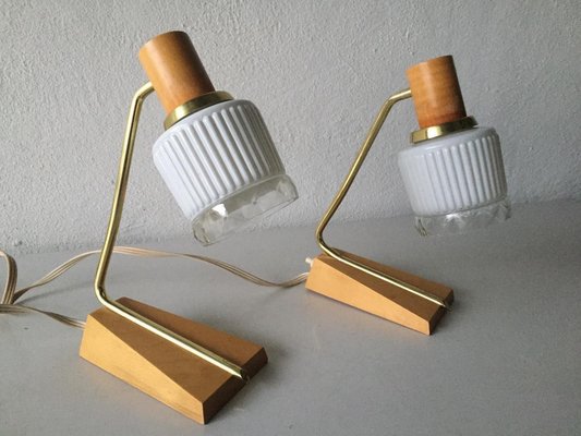 Brass & Wooden Bedside Lamps, Germany, 1950s, Set of 2-RDS-1148002