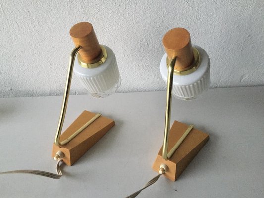 Brass & Wooden Bedside Lamps, Germany, 1950s, Set of 2-RDS-1148002