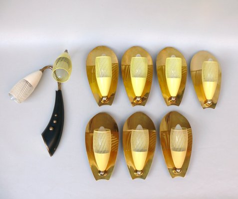 Brass, Yellow, Beige and Black Wall Lamp Set from Gebrüder Cosack, 1950s, Set of 8-EY-2016606