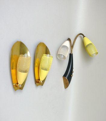 Brass, Yellow, Beige and Black Wall Lamp Set from Gebrüder Cosack, 1950s, Set of 8-EY-2016606