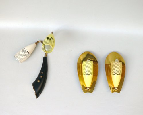 Brass, Yellow, Beige and Black Wall Lamp Set from Gebrüder Cosack, 1950s, Set of 8-EY-2016606