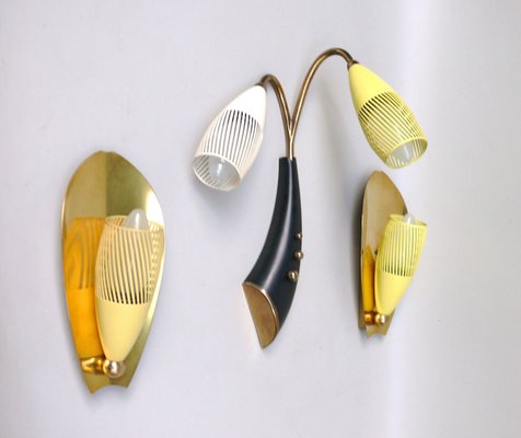 Brass, Yellow, Beige and Black Wall Lamp Set from Gebrüder Cosack, 1950s, Set of 8-EY-2016606