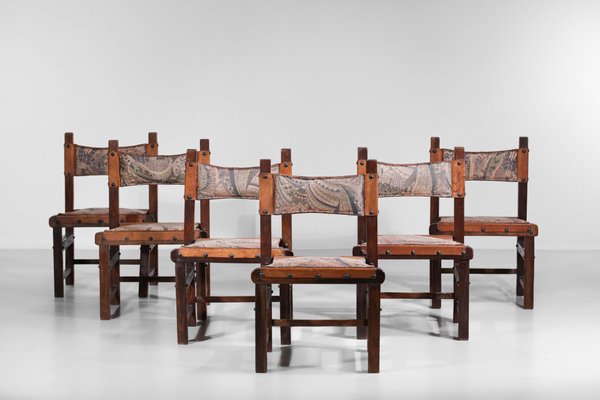 Brazilian Leather and Solid Wood F413 Chairs, 1960s, Set of 6-YU-1073415