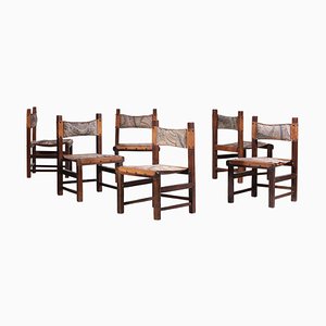 Brazilian Leather and Solid Wood F413 Chairs, 1960s, Set of 6-YU-1073415