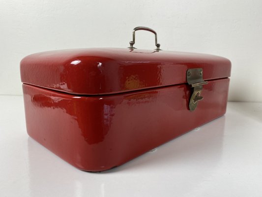 Bread Box in Enamelled Red, 1950s-WZZ-1279849