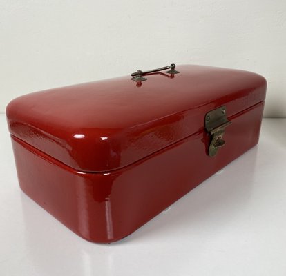 Bread Box in Enamelled Red, 1950s-WZZ-1279849