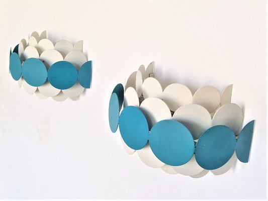 Bright Petrol and White Wall Lamps by Doria Leuchten, Germany, 1960s, Set of 2-NV-1421358