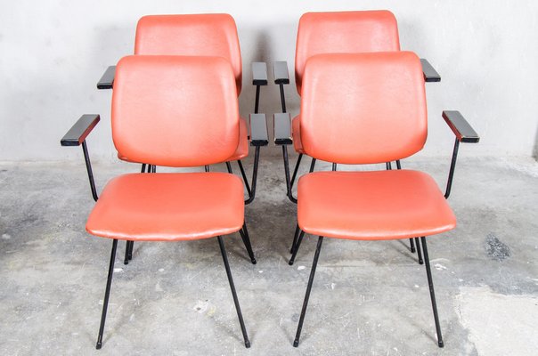 Bright Red Dining Chairs by W.H Gispen for Kembo, 1950s, Set of 4-QVY-1338043