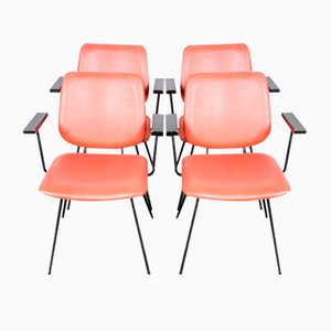 Bright Red Dining Chairs by W.H Gispen for Kembo, 1950s, Set of 4-QVY-1338043