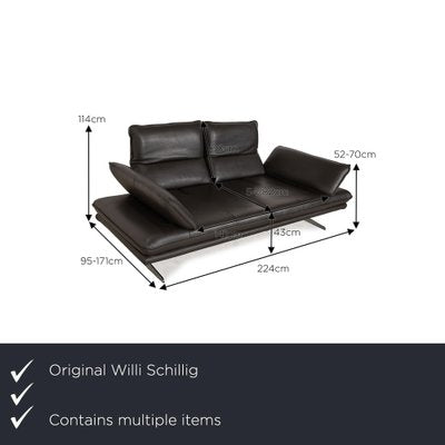 Broadway Leather Sofa Set in Dark Brown Grey from Willi Schillig, Set of 2-RQW-2036341