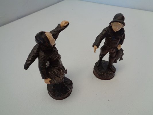 Bronze and Celluloid Young Fishermen from Albert Schrodel, 1890s, Set of 2-ZPM-885776