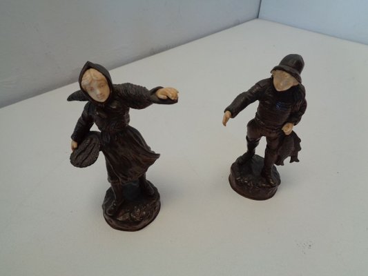 Bronze and Celluloid Young Fishermen from Albert Schrodel, 1890s, Set of 2-ZPM-885776