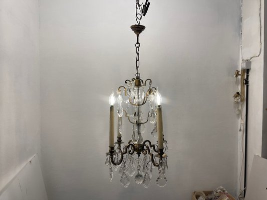 Bronze and Crystal Chandelier, 1940s-JJC-1787780