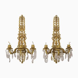 Bronze and Cut Glass Wall-Mounted Chandeliers, Set of 2-AOI-1106805