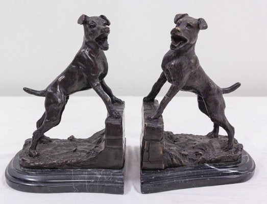 Bronze and Marble Bookends with Barking Dogs from E Drouot, France, 1890s, Set of 2-RIU-1112894