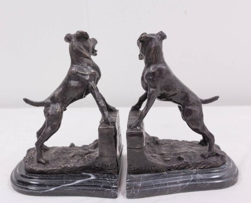 Bronze and Marble Bookends with Barking Dogs from E Drouot, France, 1890s, Set of 2-RIU-1112894