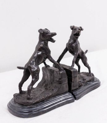 Bronze and Marble Bookends with Barking Dogs from E Drouot, France, 1890s, Set of 2-RIU-1112894