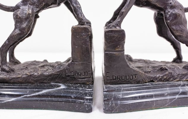 Bronze and Marble Bookends with Barking Dogs from E Drouot, France, 1890s, Set of 2-RIU-1112894