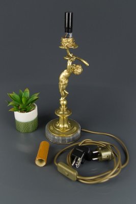 Bronze and Marble Cherub Table Lamp, 1920s-KEG-820257