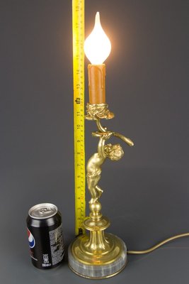 Bronze and Marble Cherub Table Lamp, 1920s-KEG-820257