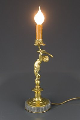 Bronze and Marble Cherub Table Lamp, 1920s-KEG-820257