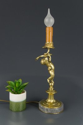 Bronze and Marble Cherub Table Lamp, 1920s-KEG-820257