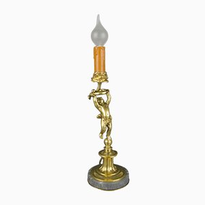 Bronze and Marble Cherub Table Lamp, 1920s-KEG-820257