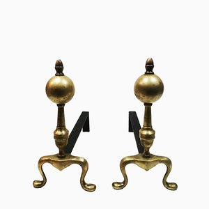 Bronze and Wrought Iron Chimney Morillos, 1940, Set of 2-ODB-1811058