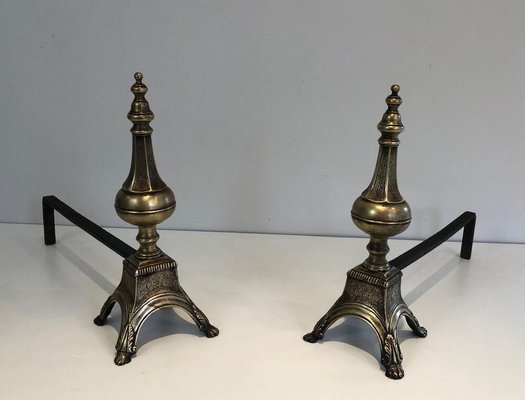 Bronze and Wrought Iron Eiffel Tower Andirons, France, 1900s, Set of 2-BA-874686