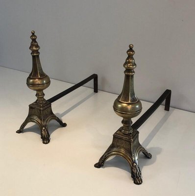 Bronze and Wrought Iron Eiffel Tower Andirons, France, 1900s, Set of 2-BA-874686