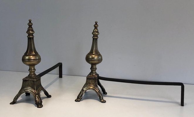 Bronze and Wrought Iron Eiffel Tower Andirons, France, 1900s, Set of 2-BA-874686