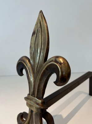 Bronze and Wrought Iron Lily Chenets, 1940s, Set of 2-BA-1784742