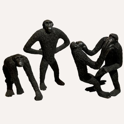 Bronze Apes, France, 1970s, Solid Brass, Set of 3-BHG-1162164