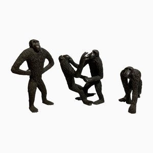 Bronze Apes, France, 1970s, Solid Brass, Set of 3-BHG-1162164