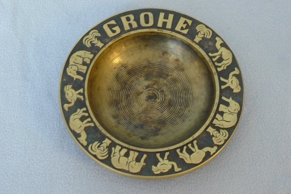 Bronze Ashtray in Brass with Elephant, Ostrich, Dromedary and Palm Tree from Grohe, 1950s-VRE-832735