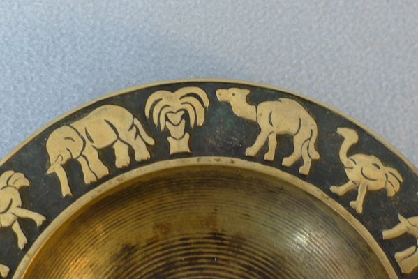 Bronze Ashtray in Brass with Elephant, Ostrich, Dromedary and Palm Tree from Grohe, 1950s-VRE-832735