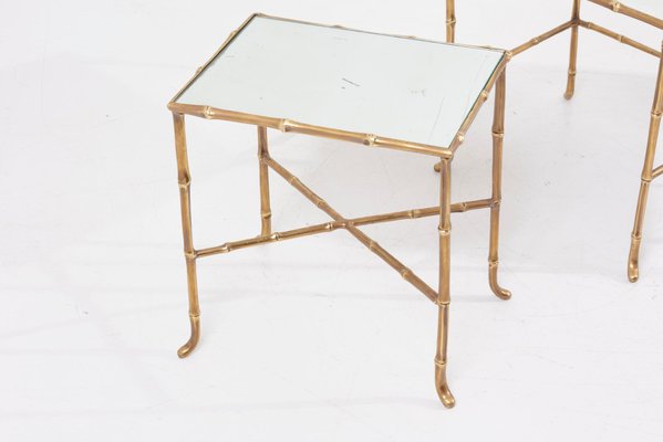 Bronze Bamboo Nesting Tables with Mirrors by Maison Baguès, France, Set of 3-SFD-942470