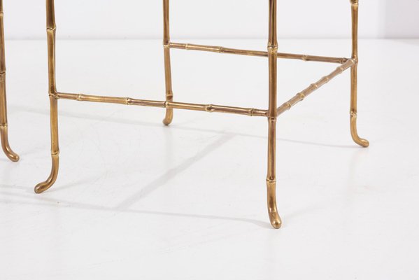 Bronze Bamboo Nesting Tables with Mirrors by Maison Baguès, France, Set of 3-SFD-942470