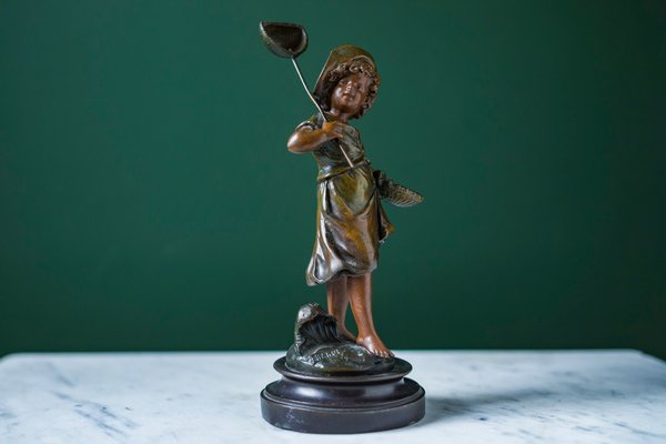 Bronze Boy with Butterfly by Auguste Moreau, France, 1890s-ZZH-1001405