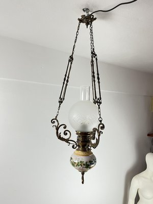 Bronze, Ceramic and Glass Hanging Light, Italy, 1950s-YST-1740534