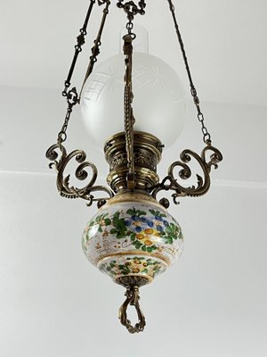 Bronze, Ceramic and Glass Hanging Light, Italy, 1950s-YST-1740534