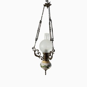 Bronze, Ceramic and Glass Hanging Light, Italy, 1950s-YST-1740534