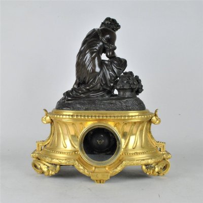 Bronze Clock Depicting Woman with Flowers from Schenewerk, 19th Century-SYQ-987816