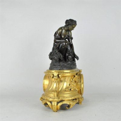 Bronze Clock Depicting Woman with Flowers from Schenewerk, 19th Century-SYQ-987816