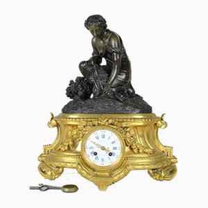 Bronze Clock Depicting Woman with Flowers from Schenewerk, 19th Century-SYQ-987816