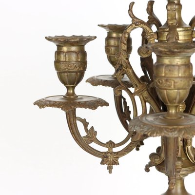 Bronze Clock with Candleholders, France, 19th Century, Set of 3-VMM-1310165